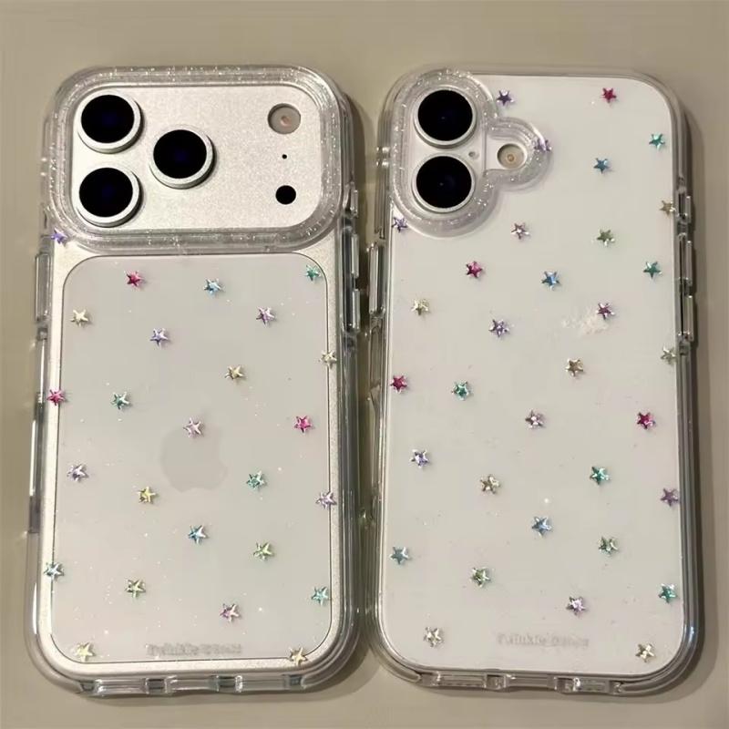Glitter Shiny Stars Imd Transparent Back Cover for Iphone 17 16 Pro Max 13 14 15 Promax Ins Protector Shockproof Phone Case