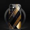 Gold patterned black glass phone case suitable for Samsung Galaxy S26 S25 S24 S23 S22 S20 FE/Ultra/Plus anti drop back cover