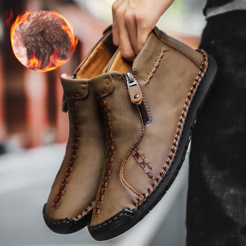 Mens Large Size Handmade Genuine Leather Men Boots Comfortable Ankle Boots for Men Casual Shoes Autumn Winter Men Shoes