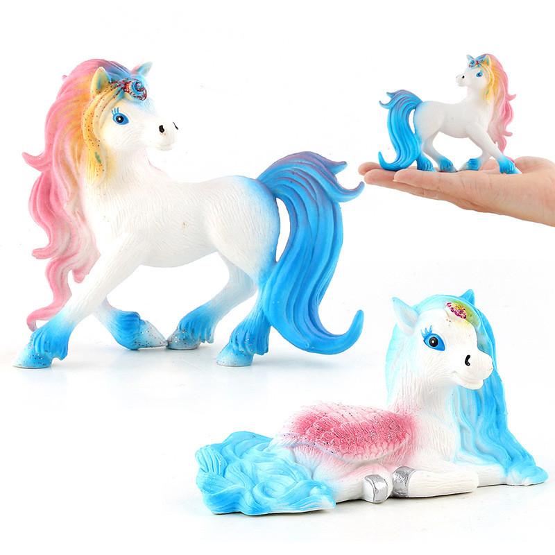 Colorful Unicorn Rainbow Horse Figurine Pvc Static Model Cute Cake Decoration Toy