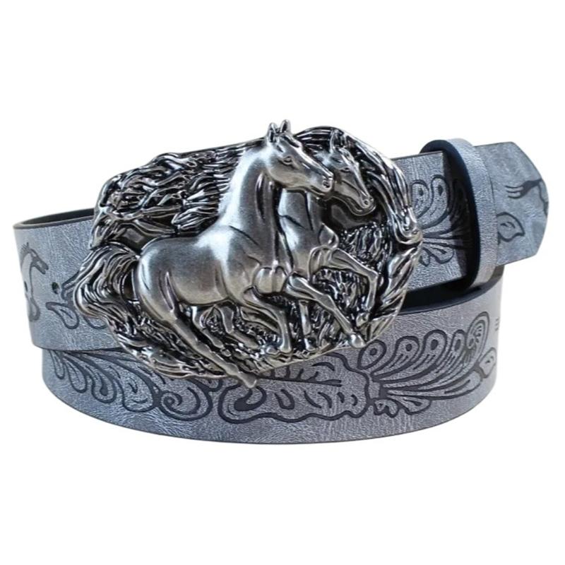 Waist Belt Punk Chain for Cowboy Cowgirl Carved Horse Buckle Retro Floral Buckle Waist Chain Belt