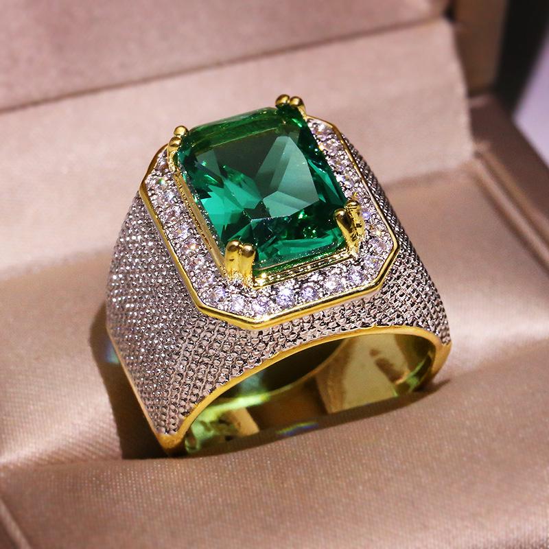 Emerald Zircon Jewelry Ring - Fashionable Unisex European-American Design