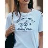 BEVERLY HILLS American Retro Sports Style Equestrian Club Letter Print Cotton Short-sleeved Casual T-shirt for Men and Women