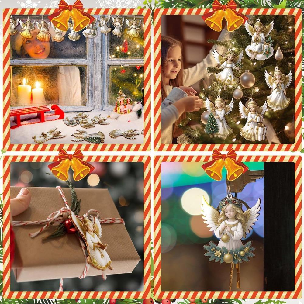 12Pcs Wooden Victoria Angel Ornament Set Handcrafted Christmas Decorations New Xmas Tree Pendant