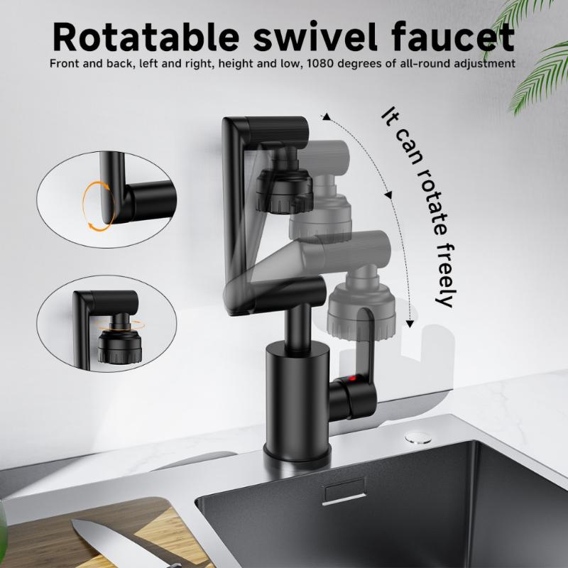 Kitchen Faucet Stainless Steel 360-Degree Swivel Faucet Wall-Mounted Sink Faucet 2 Water Flow Modes