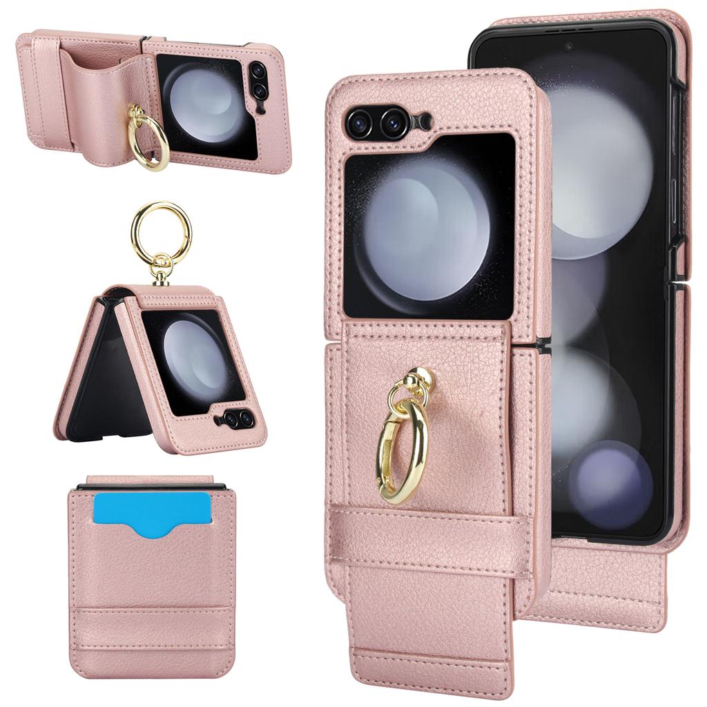 Ring Holder Cards Solt Wallet Leather Case For Samsung Galaxy Z Flip 5 4 3 5G Wristband Case Flip4 Flip3 Stand Shockproof Cover