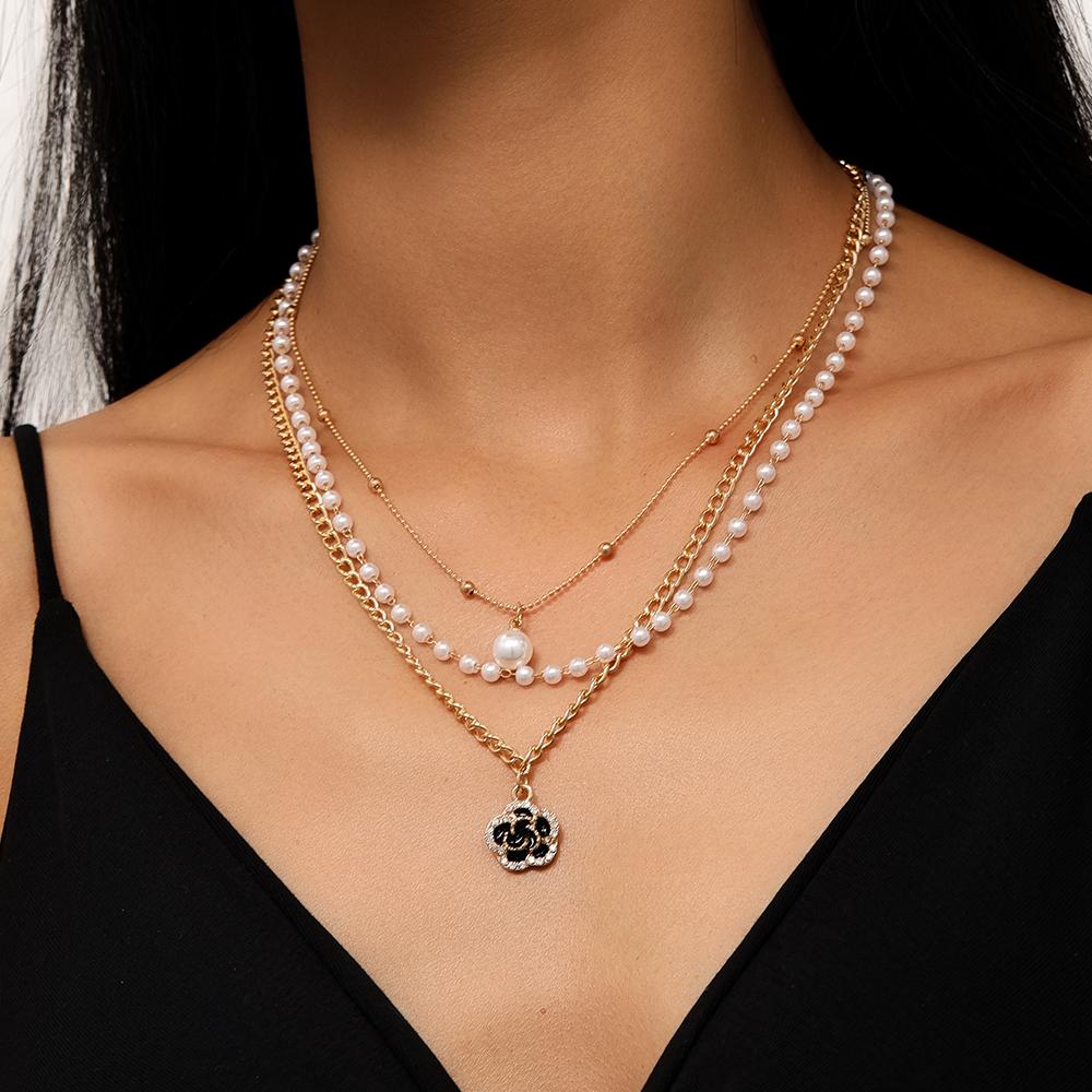 Elegant Multi Layer Rose Flower Pendant Necklaces for Women Girls Pearl Necklace Birthday Party Jewelry Gift