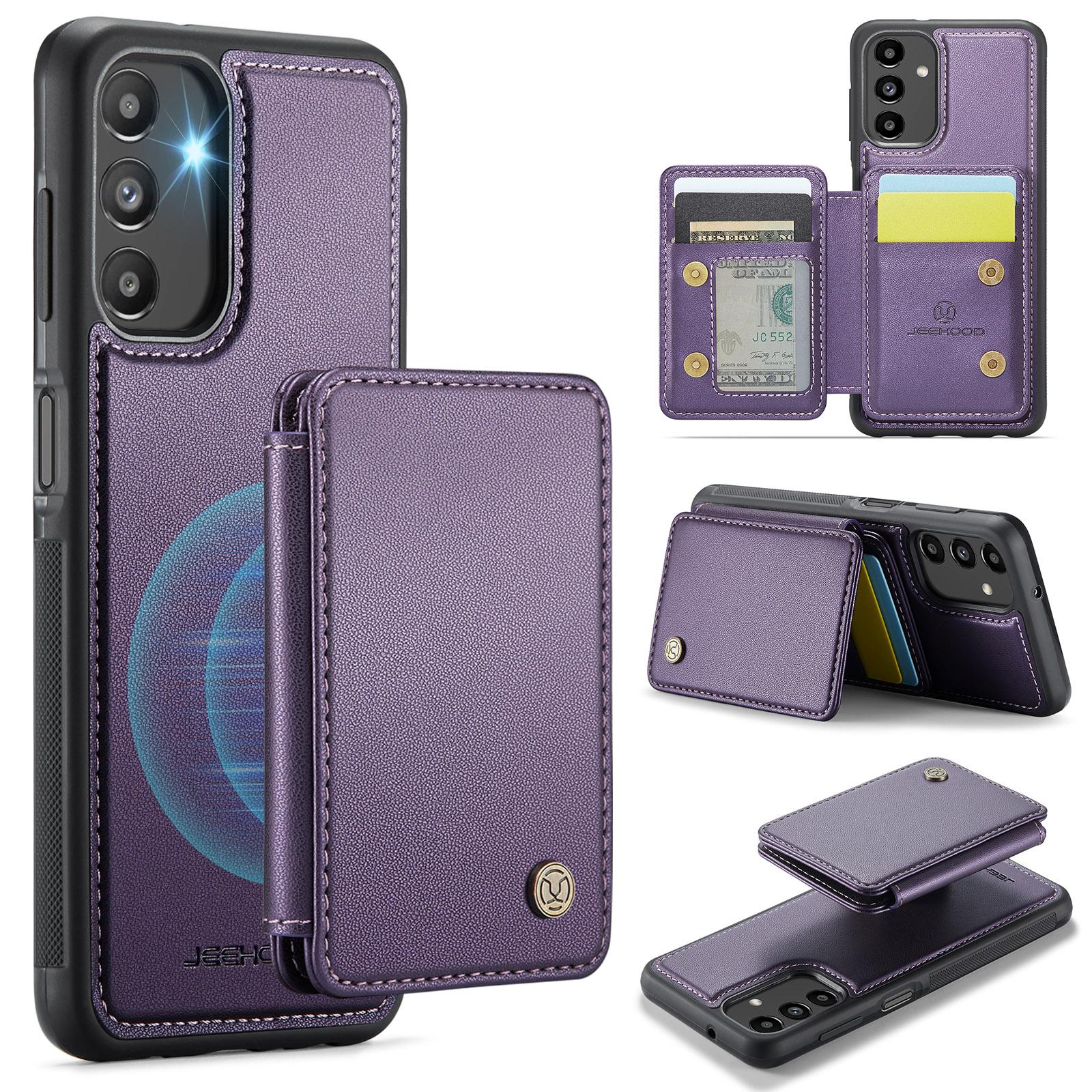 

JEEHOOD J05 For Samsung Galaxy A13 5G Case Leather Mobile Cover with Detachable Magnetic Card Bag Purple