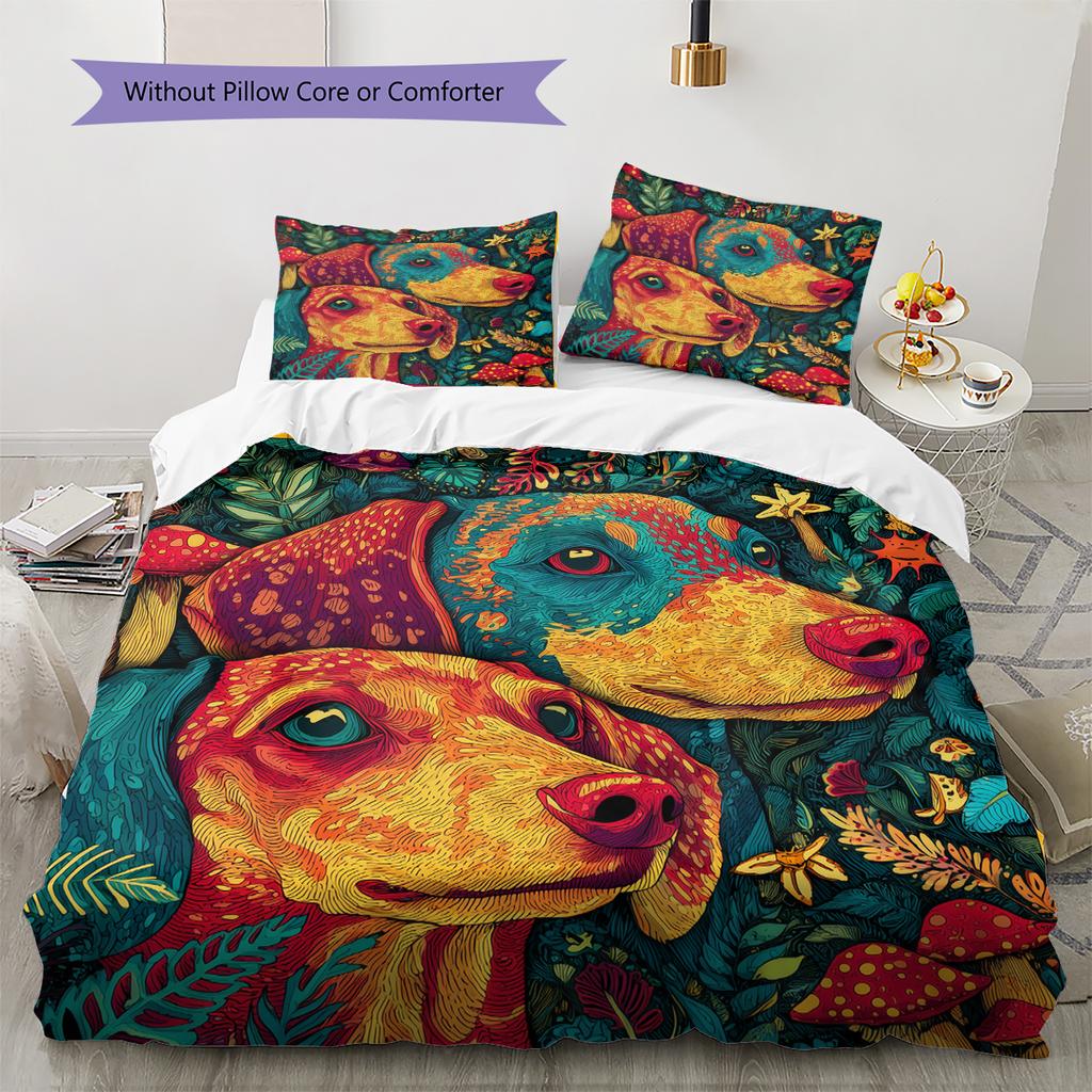 Colorful Dachshund Pattern Bedding Home Decoration Birthday Gift (1 * duvet cover + 2 * pillowcase, without core)