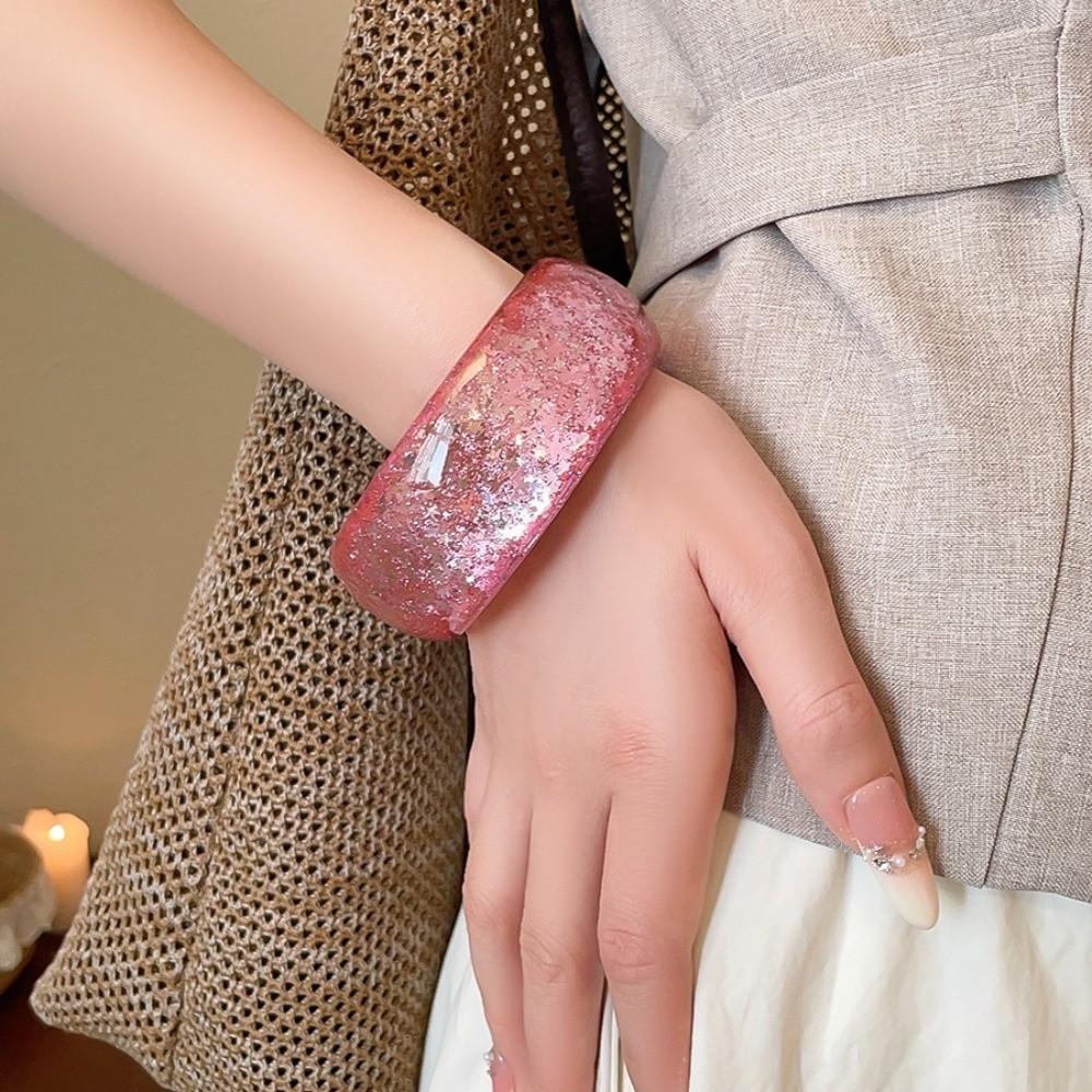 Resin Aurora Dopamine Bangle Smudging Retro Hand Ring Personality Women Wide Bracelet Gift