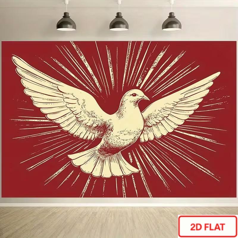 2D Holy Communion Backdrop, Red Holy Spirit Dove Confirmation Baptism Religious Photography Background Decor