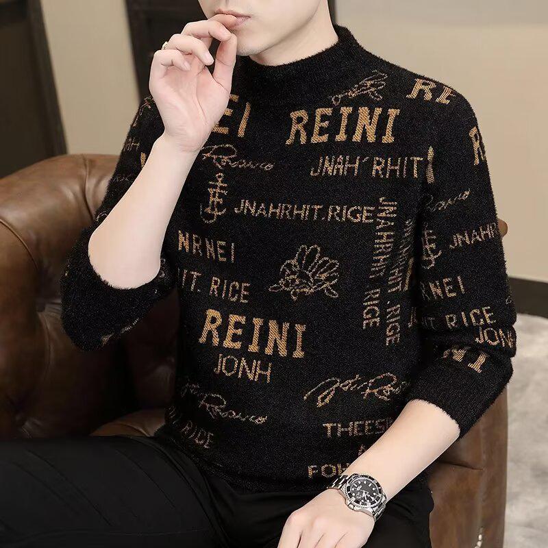 Men s Fashion Mink Velvet Half-High Collar Sweater - Autumn/Winter Collection XXL