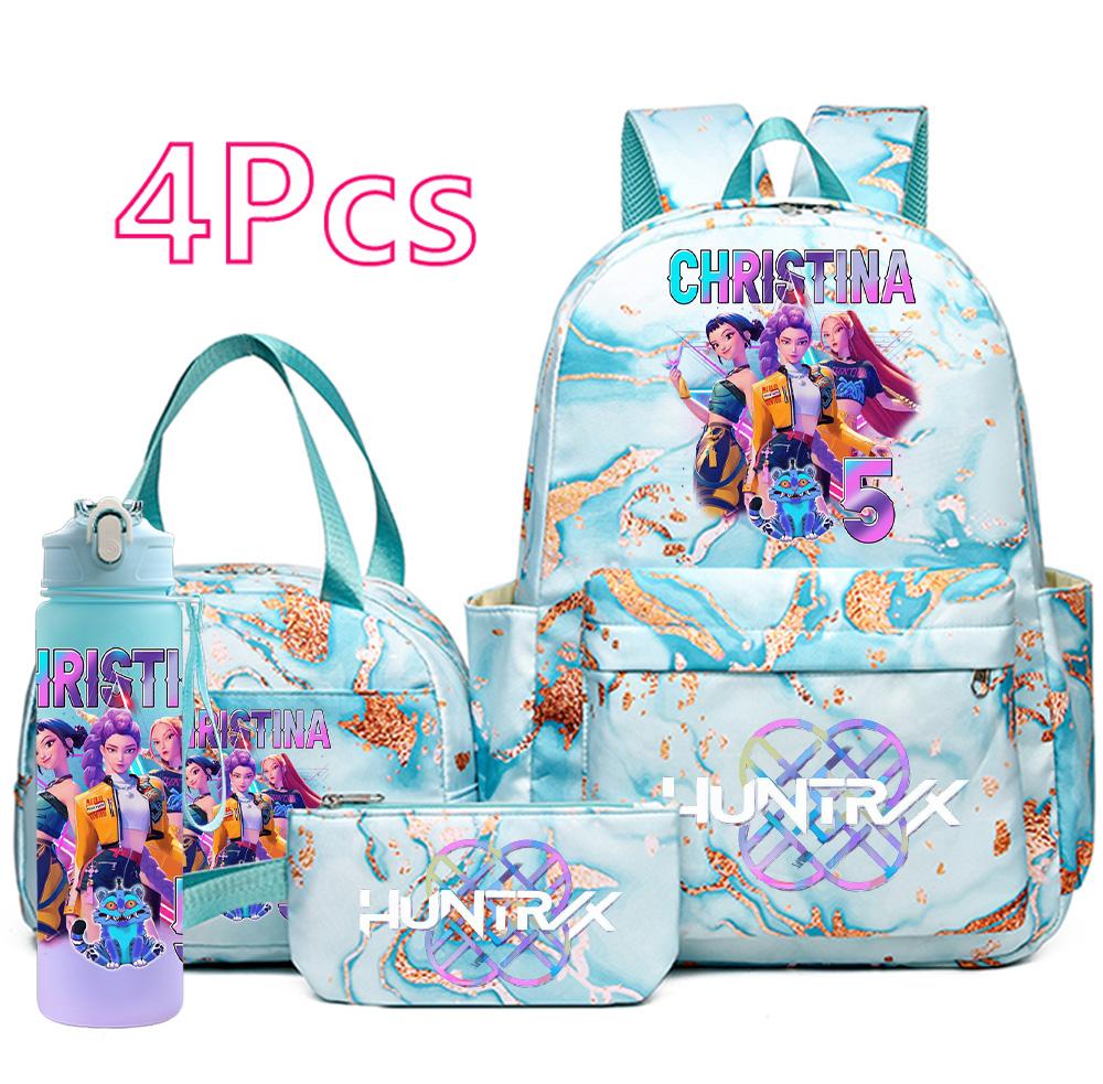 4Pcs/set Cartoon K-Pop Demon Hunters Printed Backpack Handbag Pencil Case with 750Ml Water Bottler for Teenager Boy Girl Large Capacity Schoolbag