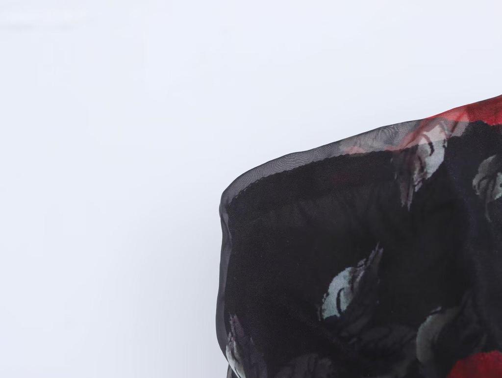 Spring 2025 Women's European & American Style French Bandeau Organza Print Long Dress