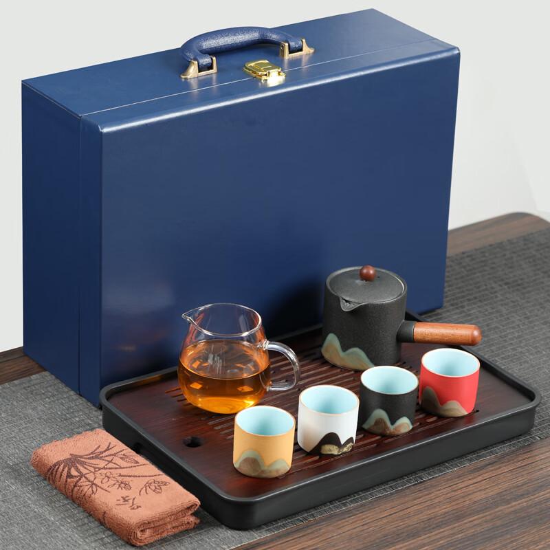 

8-Piece Portable Ceramic Tea Set with Bamboo Tray