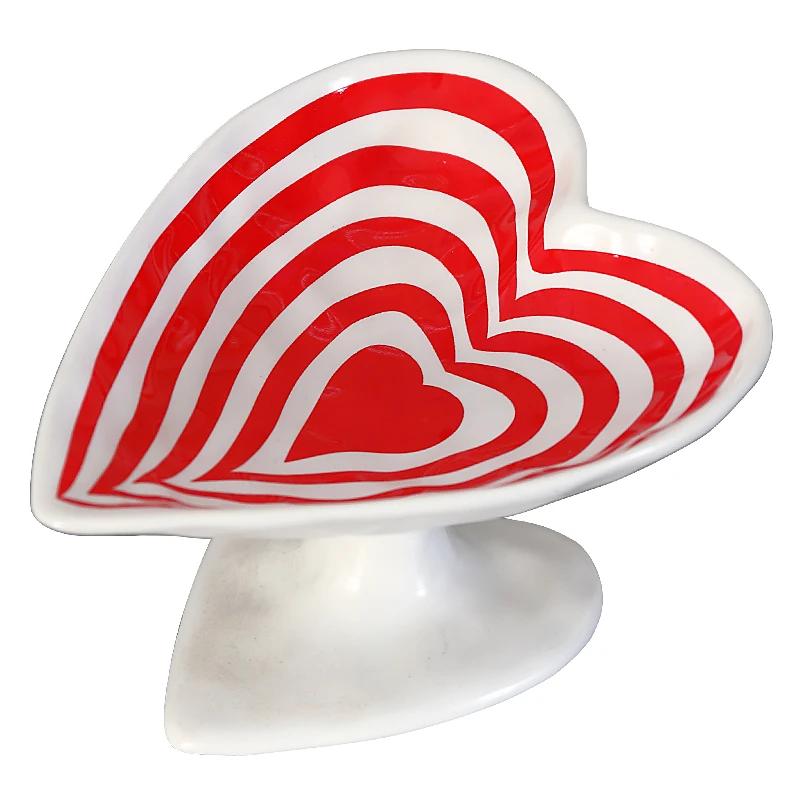 Creative Love Tray Ceramic Heart Shaped Jewelry Cosmetic Box Delicate Tall Fruit Dessert Plate Display Stand Table Ornament New