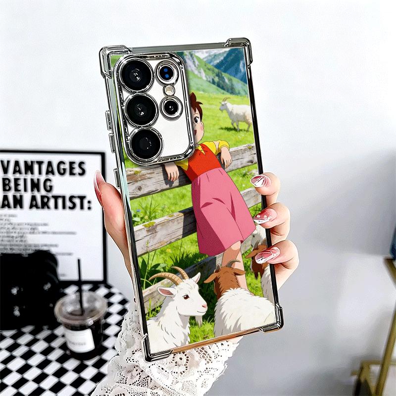 Heidi Cartoon Cute Plating Phone Case For Samsung Galaxy S24 S25 FE S26 Edge S23 Ultra S22 S21 Plus S20 Anti-Fall Airabag Cover
