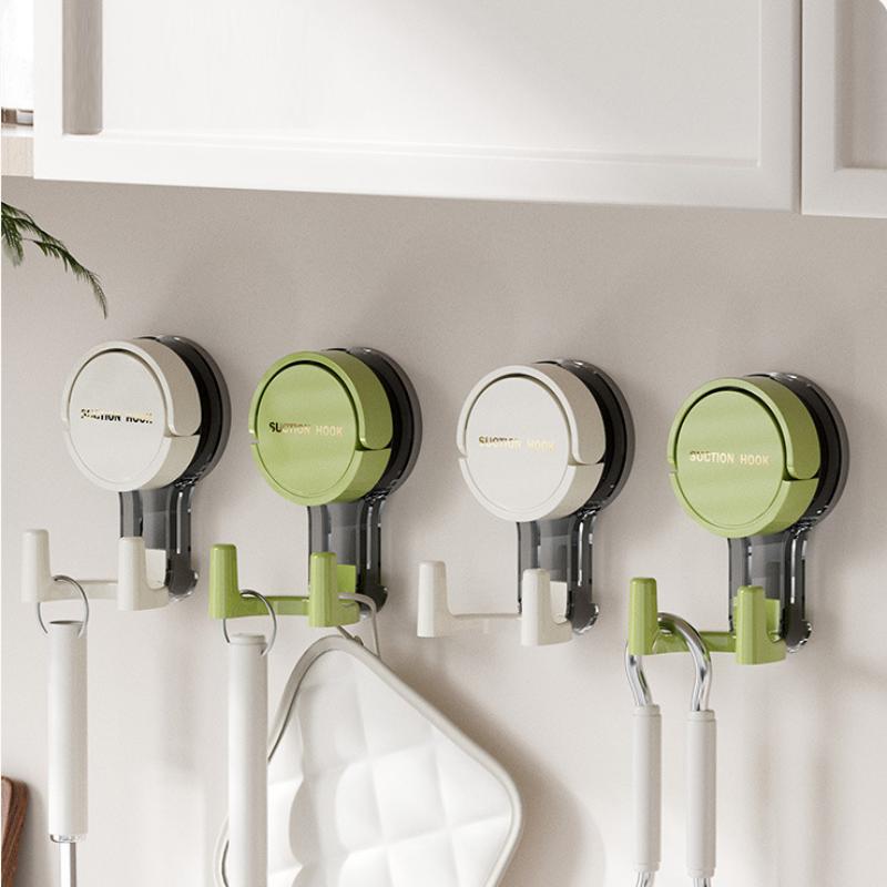 Wall Mounted Vacuum Suction Cup Double Hook No-Drilling Key Towel Hanger Hook For Bathroom Kitchen Removable Storage Hook