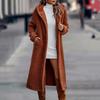 Warm Winter Coat for Women Thick Woolen Mid Calf Overcoat with Hooded Hat Long Sleeve Solid Color Outdoor Lady Jacket