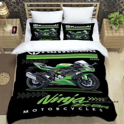 Set de așternut cu imprimeu retro 3D Logo Motocicletă K-Kawasaki Set de așternut elegant Față de plapumă Husă pentru plapumă de pat Cadou de zi de naștere de lux
