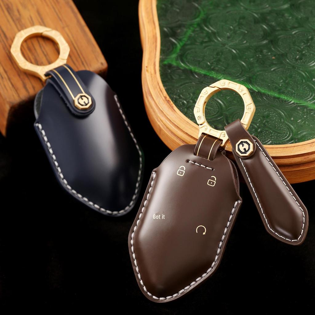 BYD Formula Leopard 5 Genuine Leather Car Key Cover with High-End Key Chain for Men and Women