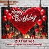 2D Red Black Gold Birthday Backdrop, Rose Heart & Candles Photo Booth Background