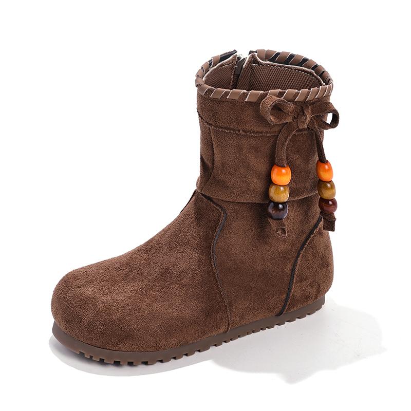 

Autumn Flat Bottom Bead Strap Short Boots Soft Sole Sanding Girls Short Boots 36 темного кольору хакі