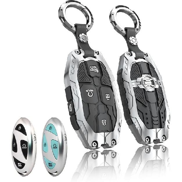 Heavy Key Fob Cover For Hyundai, Key Fob Case Protector Accessories Fits For Hyundai Sonata Santa Fe Tucson KONA Grandeur Ioniq 6 (7 Buttton-Silver)