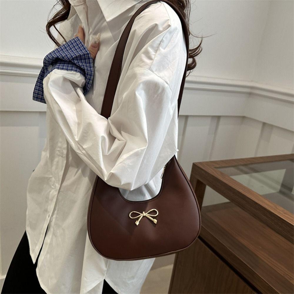 Handbag Bow Shoulder Bag PU Leather Crossbody Bag Casual Crescent Bag  Girls
