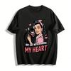 Retro Style Cat Lover Heart Print Top My Cat Never Broke My Heart Pure Cotton T-shirt