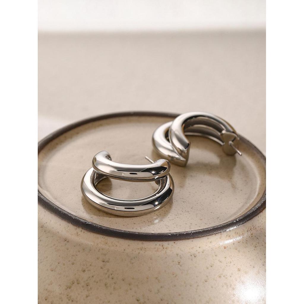 18K Vergoldete Edelstahl Doppel-Lagen C-förmige Titan-Ohrringe - Einzigartiges, hochwertiges Design für Frauen