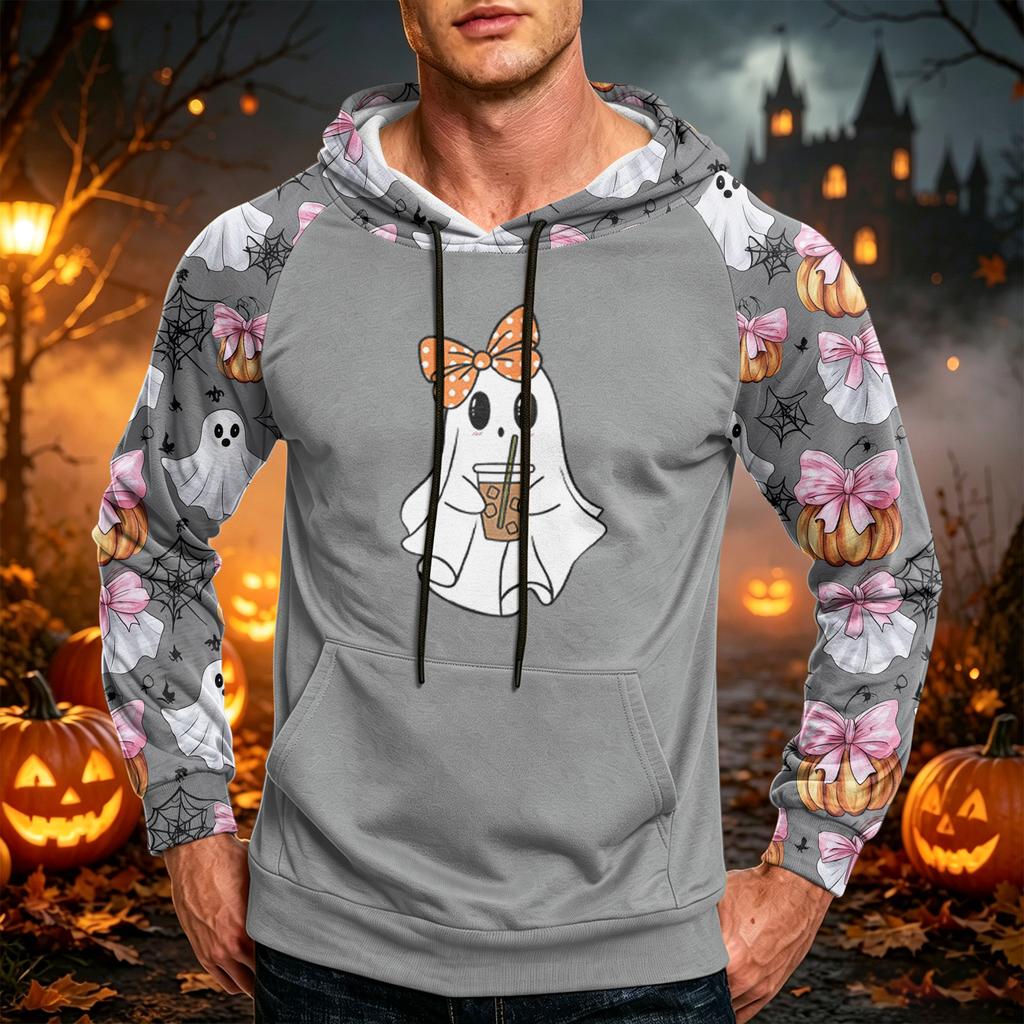 Men's Printed Casual Hoodie with Pocket and Drawstring Loose Fit Sweatshirt