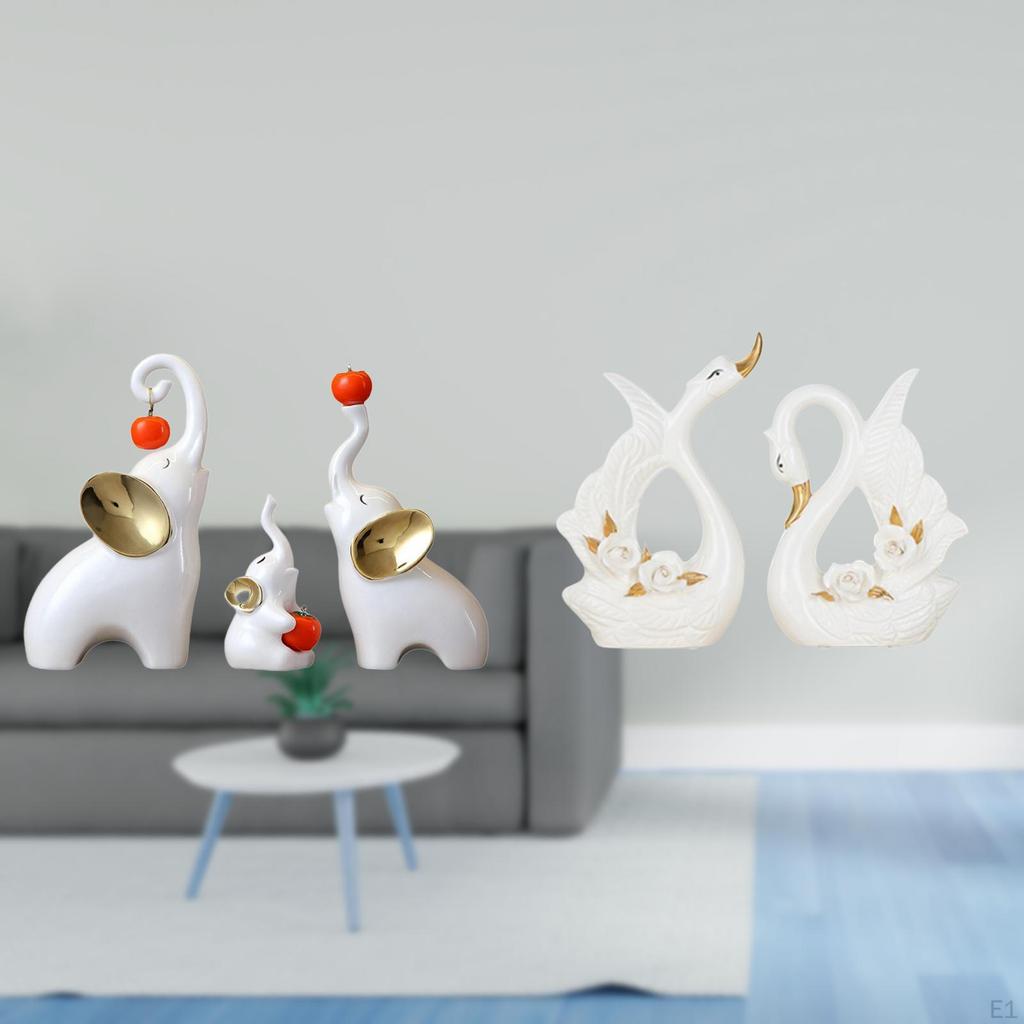 Graceful Elephant And Swan Family Sculptures Elegant Animal Statues for Desktop Living Room Bedroom