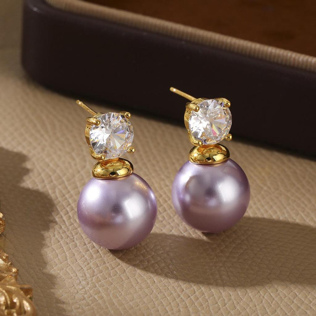 French Zircon Pearl Earrings: Elegant S925 Silver Needle Studs for a Luxurious, Versatile Look.