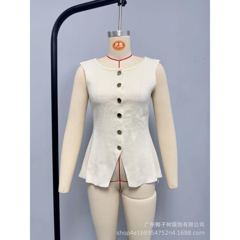 Women S Fashion Sleeveless Vest With Gold Buttons Casual Style
