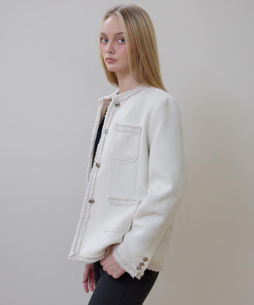 ROSEFRANTZ Fringe Pocket Tweed Jacket [Ivory]