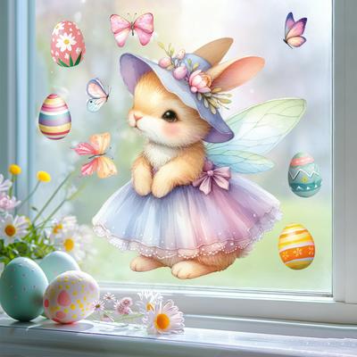 Adesivi per Finestre di Pasqua 2026 Angelo Carino Coniglietto Decalcomanie Statiche per Camera da Letto Soggiorno Decorazioni per la Casa