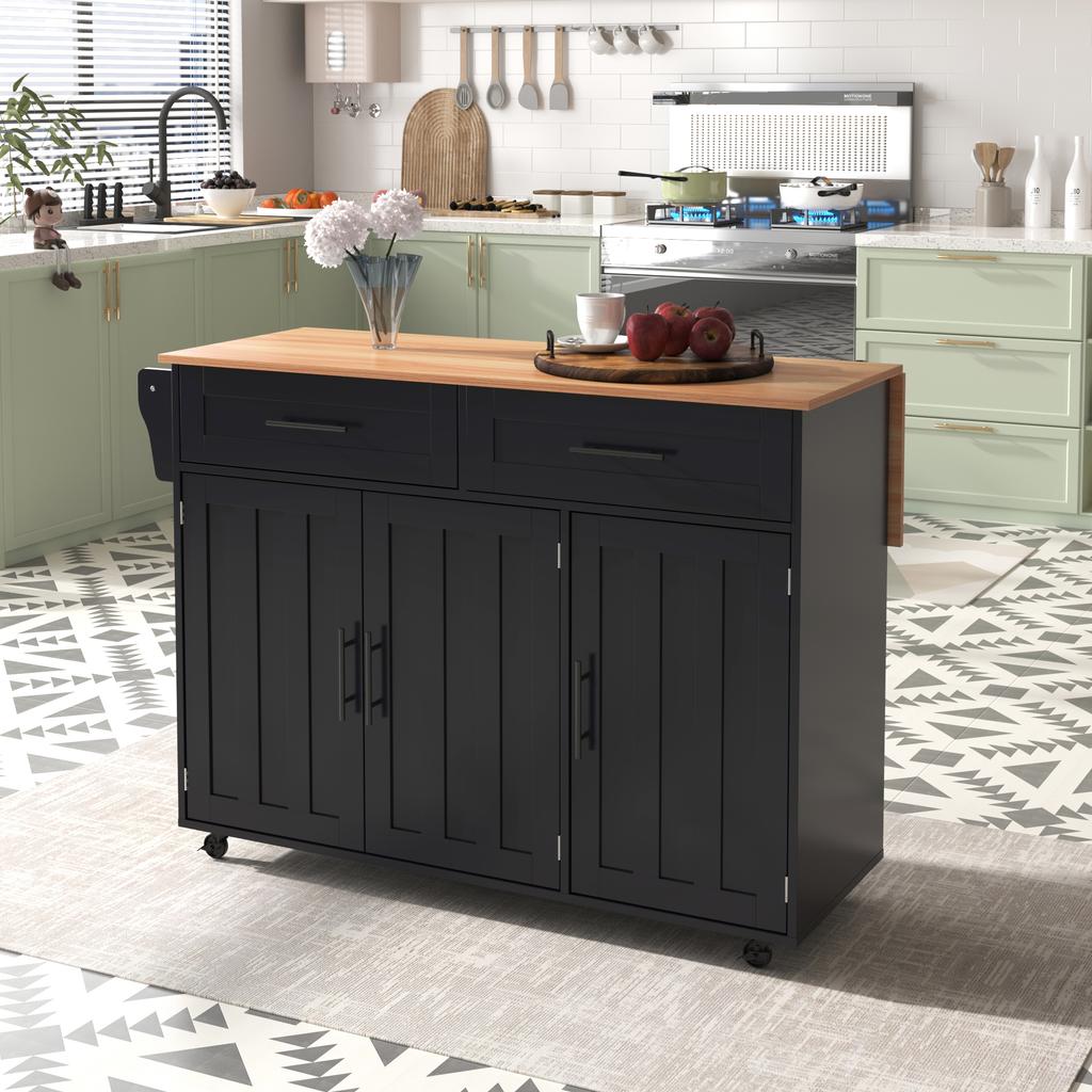 129x46(71)Carrello da Pranzo Grande Nero x91,5 cm, Credenza, Piano di Lavoro Pieghevole in Legno Massello, Porta con Ripiano, Ruote/Piedi in Legno Massello, Adatto per Uso Domestico.