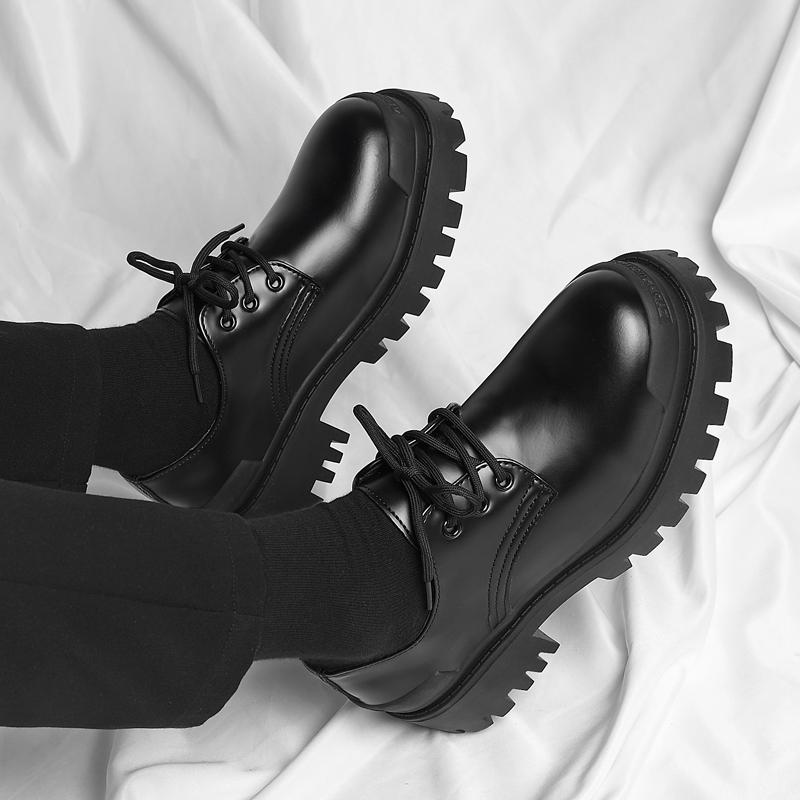 Black Derby Thick Soled Shoes Classic and Versatile Design Styles Leisure Business Party Wedding Groom's Adult Quality Shoes New