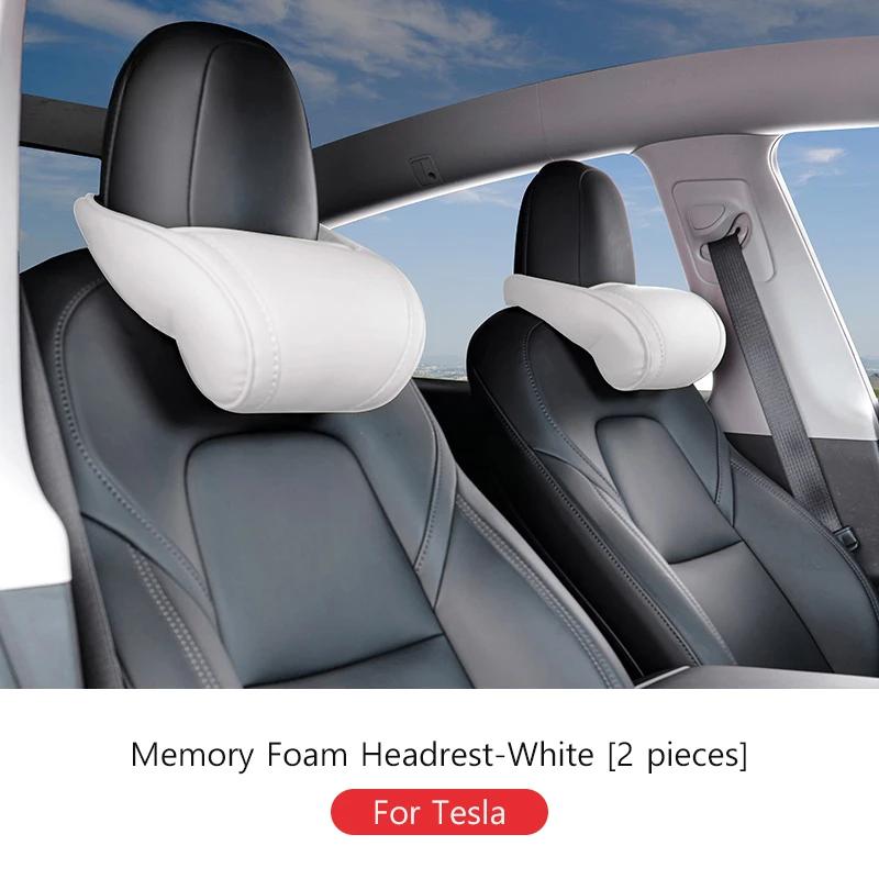 Car Neck Pillow Both Side Pu Leather Headrest Pillow Automobile Seat Neck Rest Seat Head Support Pillow Used For Tesla Model Y 3