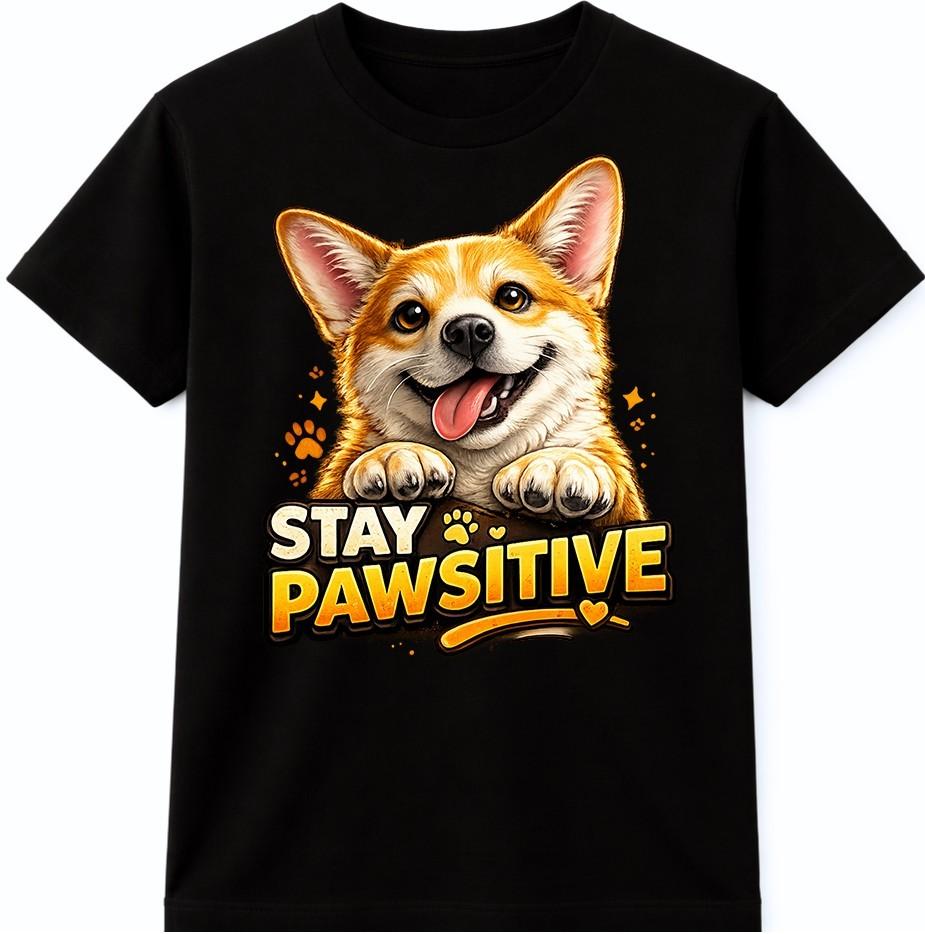 Corgi Dog T-Shirt Stay Pawsitive Funny Pet Lover Gift Cute Puppy Graphic Tee