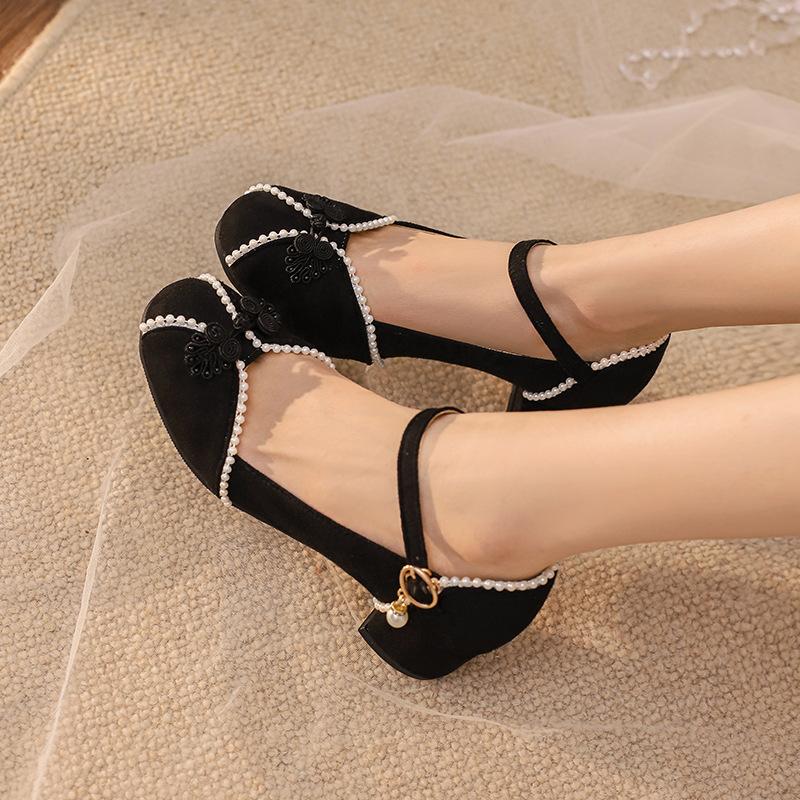 

Original and genuine Huaiyu Yana Lolita shoes Chinese style Hanfu cheongsam thick heel single shoes women 39 чёрный