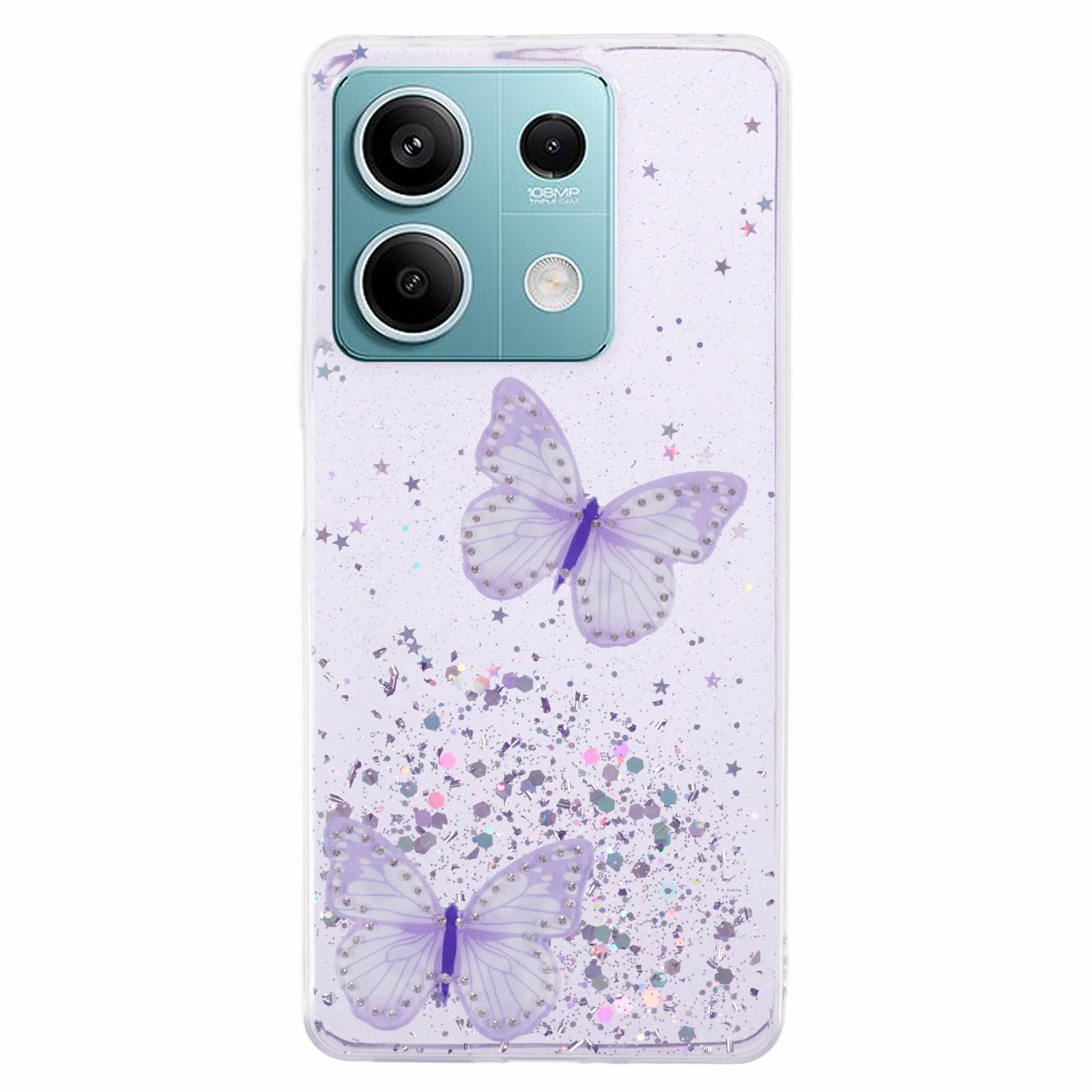 

AW Series For Xiaomi Redmi Note 13 5G Case Epoxy Butterfly Pattern Phone Shell with Big Rear Lens Hole Purple