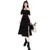 European and American style chiffon large size fat MM high waist waist black floral waist floral split bubble sleeve dress women