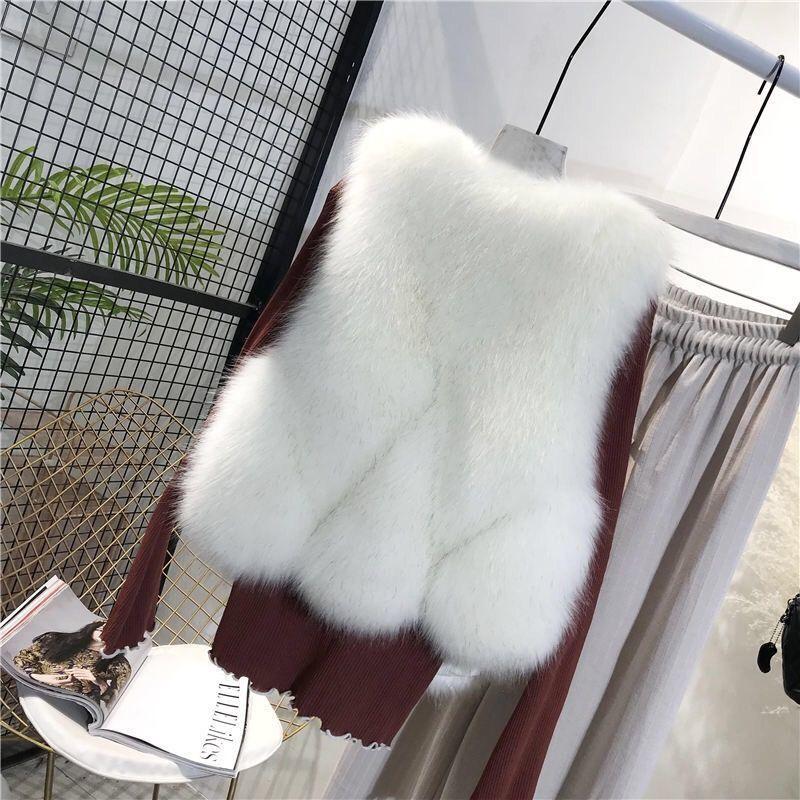 Women Short Mink Fur Vest Faux Fox Fur Jacket Fashionable Sleeveless Coat