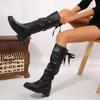 Autumn and winter new European and American flat bottom solid color high leather boots Cotton boots