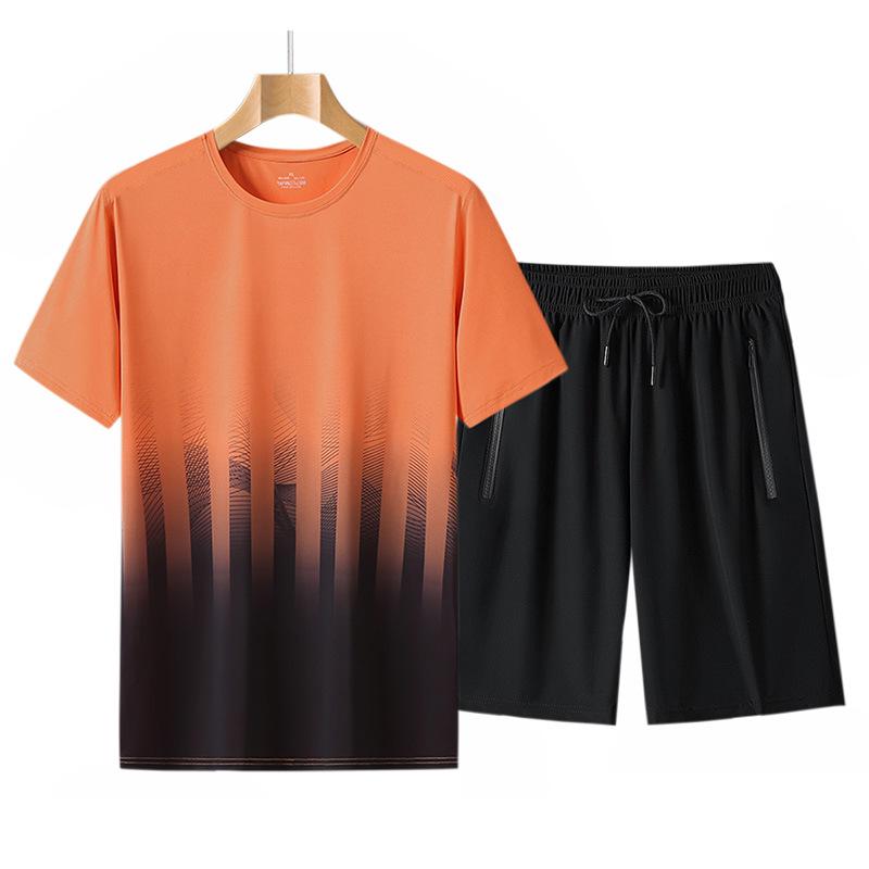 Summer Sports Tie-Dye Gradient T-Shirt Set for Men and Women: Casual Round Neck, Short Sleeve.