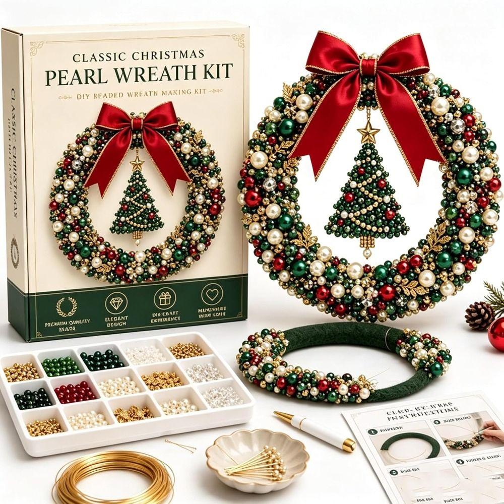 Bastelset Weihnachts-Kranz Bastelmaterial-Set Perlenkranz-Set Kreatives Perlenkranz-Set Geschenk