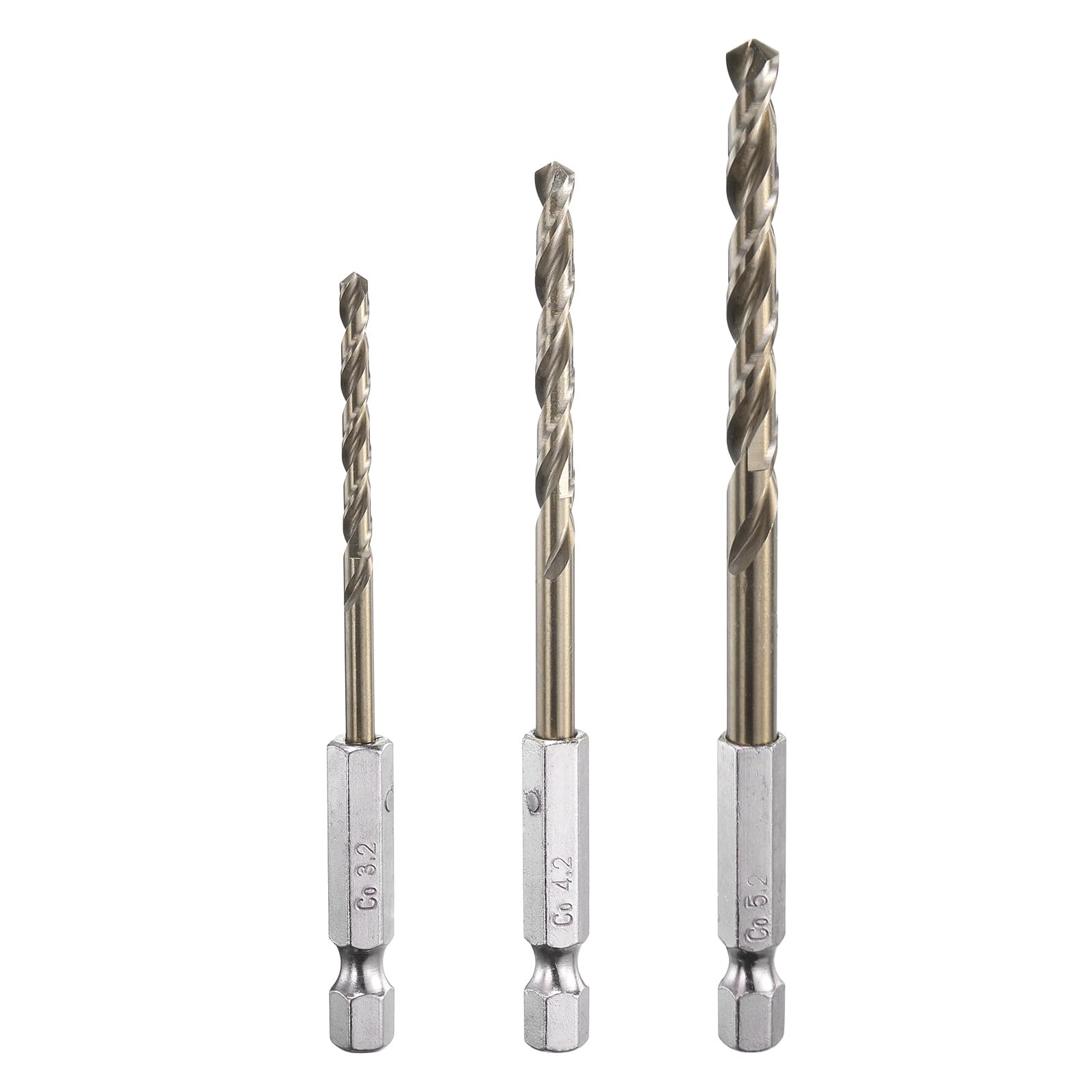 

uxcell M35 High Speed Steel Cobalt Twist Drill Bit Set 3.2/4.2/5.2mm, Quick Change 1/4