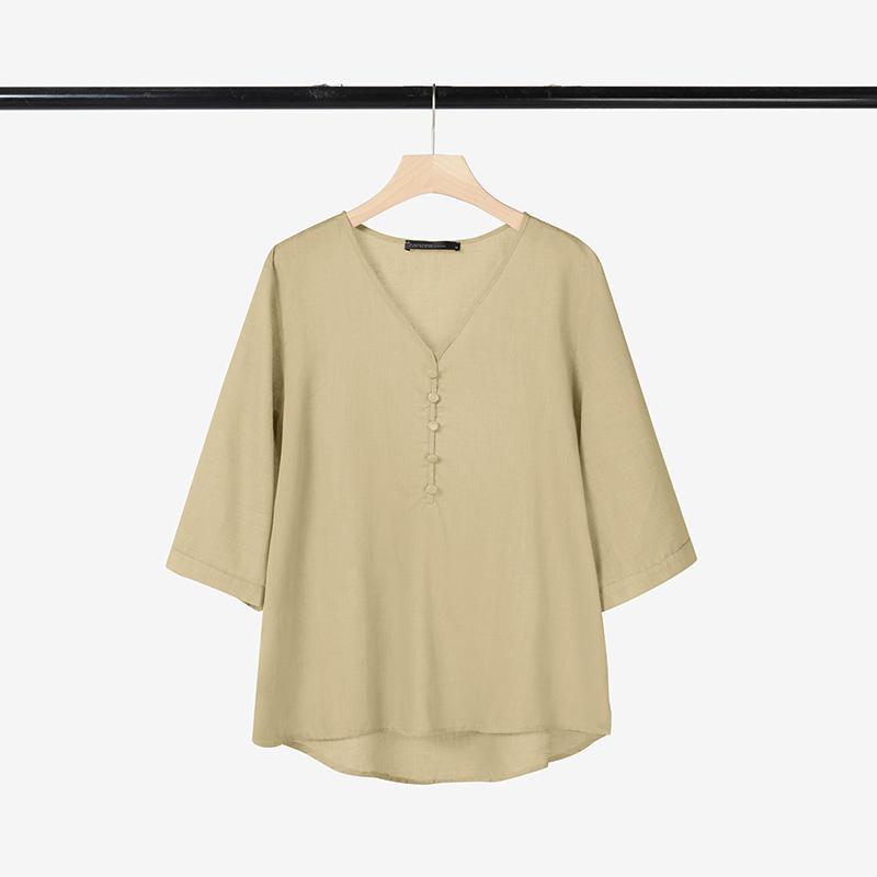 

ZANZEA Женская повседневная блузка с V-образным вырезом, свободного кроя, с рукавом до локтя 5XL хаки